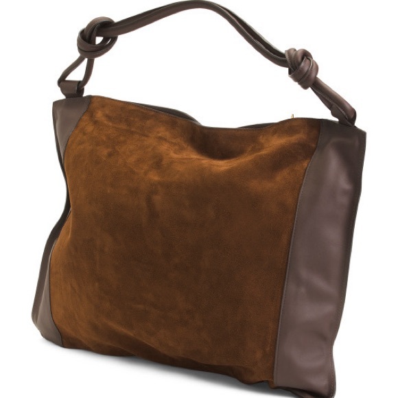 VIOLA CASTELLANI Made In Italy Suede Large Square Hobo Bag With Knot Tube Handle - Picture 6 of 8
